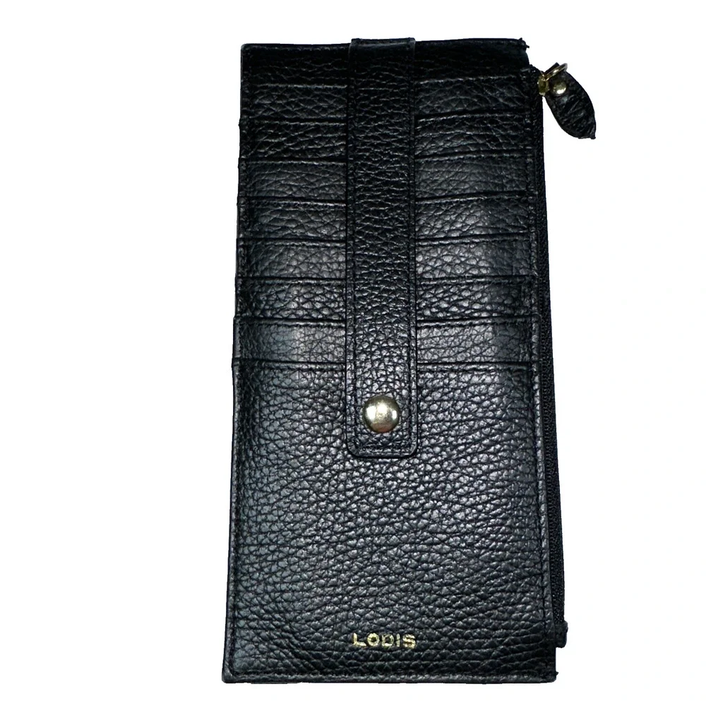 LODIS Card Wallet Pebbled Black Leather 7.25